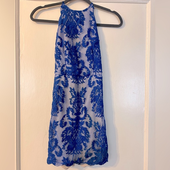 Cobalt Blue Lace Backless Bodycon Dress - Picture 1 of 3